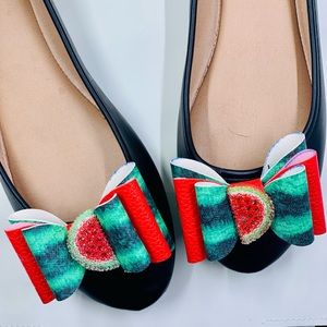 Red and Green Watermelon Bow Shoe Clips